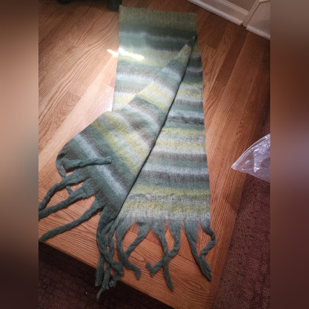 LL - Striped Green and Yellow Scarf 62" X 15"